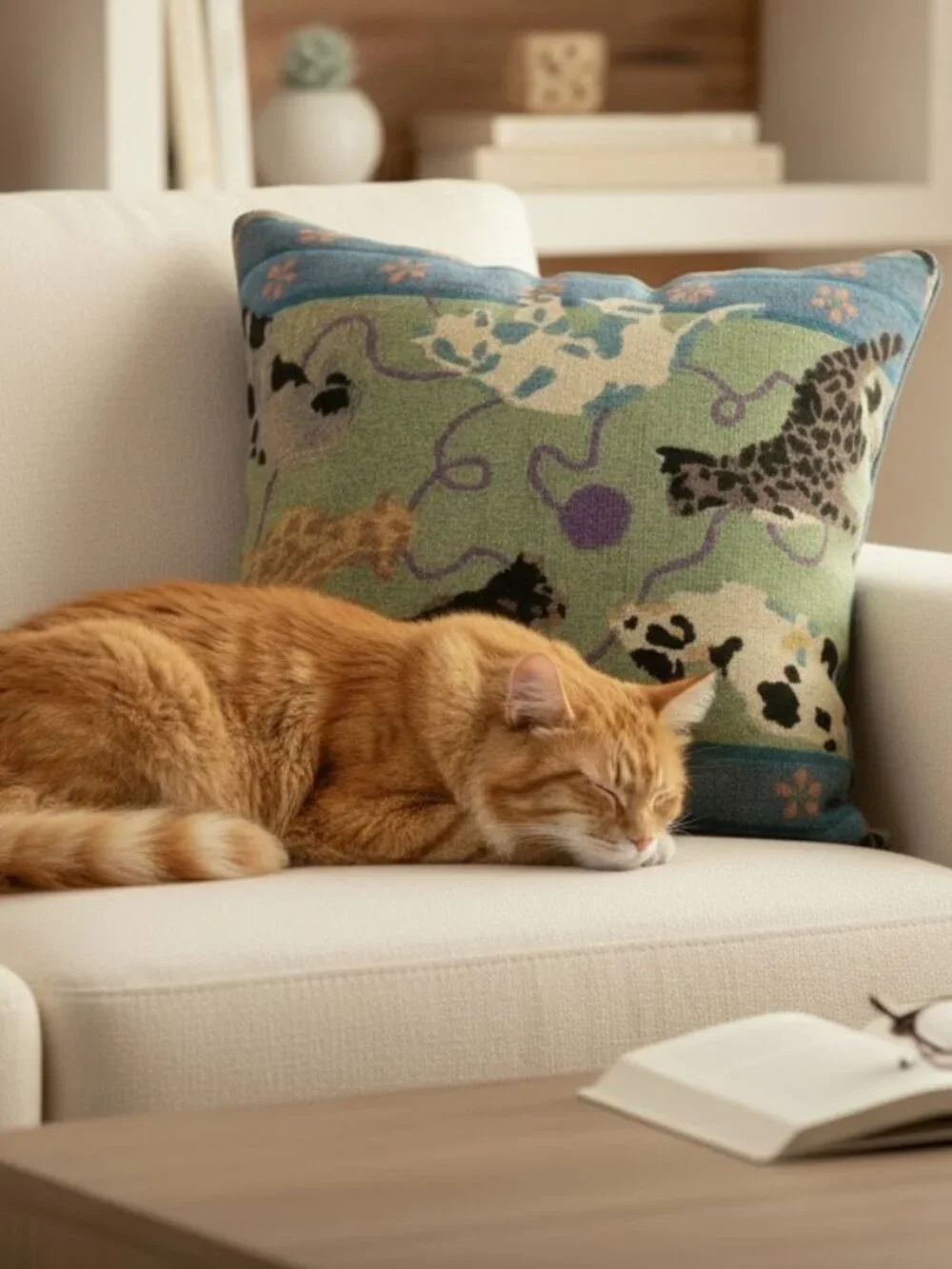 Cat & Yarn Decorative Pillow – 18x18